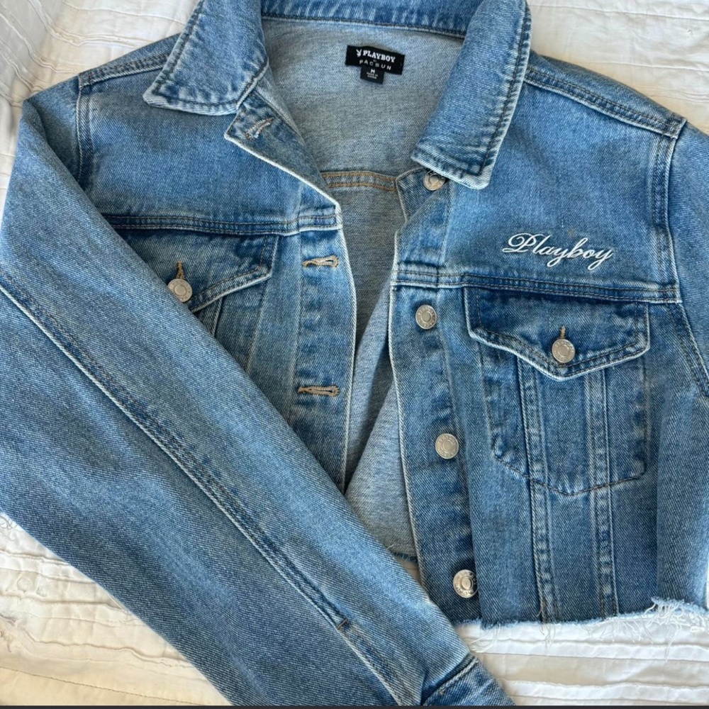 Playboy x PacSun Blue Denim Jacket cropped